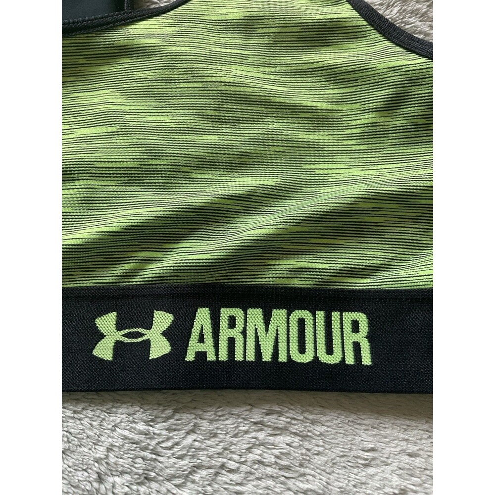 Under Armour Racerback Sports Bra Size L/G Green And Black Gym Gear Running Outf
